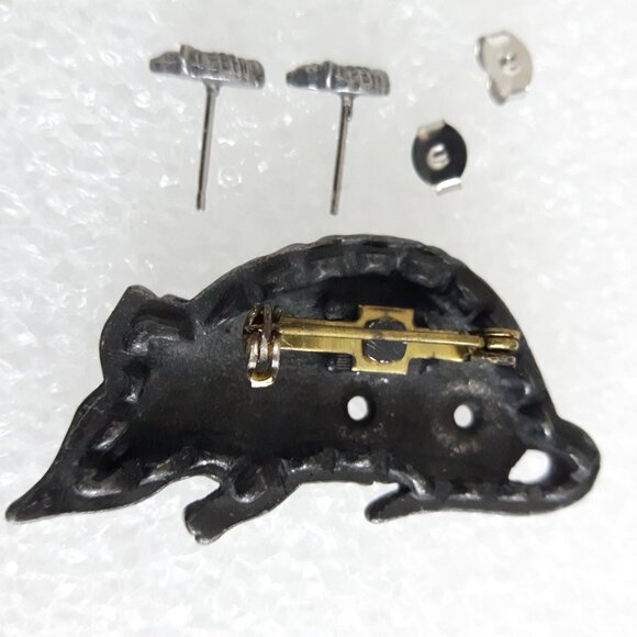 Torino Trinket Box, Pewter Armadillo Brooch With Tiny Earrings - Picture 6 of 8